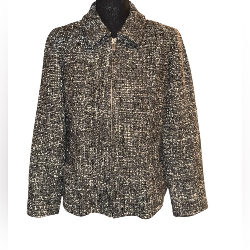 Jones‎ New York Black and White Tweed Zip Jacket